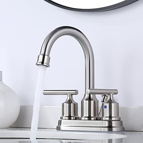 WOWOW 4 Inch Bathroom Faucet 3 Hole Brushed Nickel Bathroom Sink Faucet Centeret Basin Faucet 2 Handle RV Sink Tap Modern Vanity Taps with Drain and Hose - Image 5