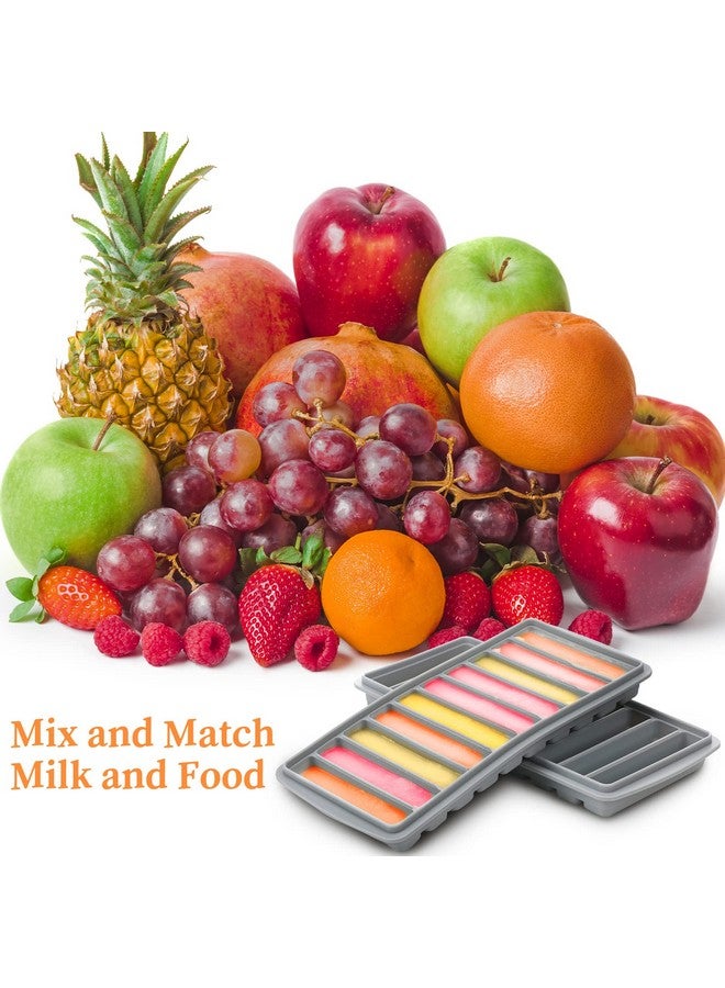 Eaasty 2 Pieces Breastmilk Storage Container Baby Food Milk Silicone Freezer Trays With Lid Breastmilk Freezer Tray Organizer Ice Trays Silicone Breastmilk Storage Bag Tray 101 Oz Bars (Gray) - Image 5