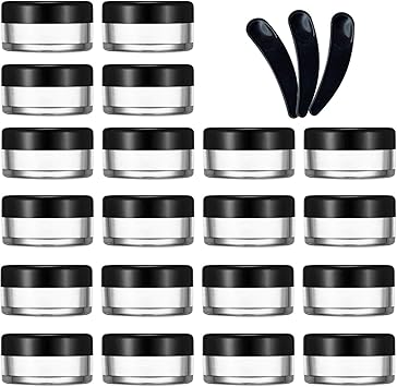 JamHooDirect 20Pcs Empty Cosmetic Pots Round Clear Plastic Sample Containers with Black Screw Cap Lid 3 Pieces Mini Spatula for Cosmetics Sample Lotion Creams Make Up Beads Charms Storage 10g - Image 1
