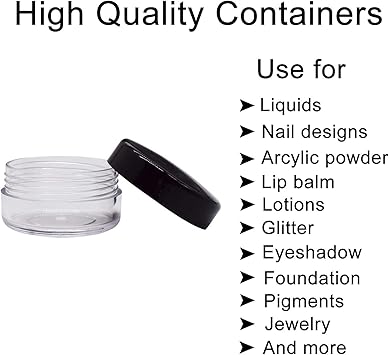 JamHooDirect 20Pcs Empty Cosmetic Pots Round Clear Plastic Sample Containers with Black Screw Cap Lid 3 Pieces Mini Spatula for Cosmetics Sample Lotion Creams Make Up Beads Charms Storage 10g - Image 4