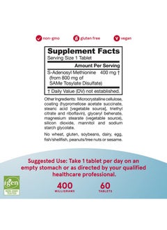 jarrow formulas Same 400 Mg 60 Tablets Highest Concentration Of Active Ss Form Supports Joint Health Liver Function Brain Metabolism Mood  Antioxidant Defense 60 Servings  - Image 4