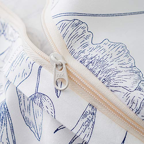 SUSYBAO Blue White Floral Duvet Cover Queen 100% Cotton 3 Pcs Set 1 Garden Navy Blue Flower Duvet Cover with Zipper Ties 2 Pillowcases Farmhouse Navy Botanical Bedding Set Soft Breathable - Image 5