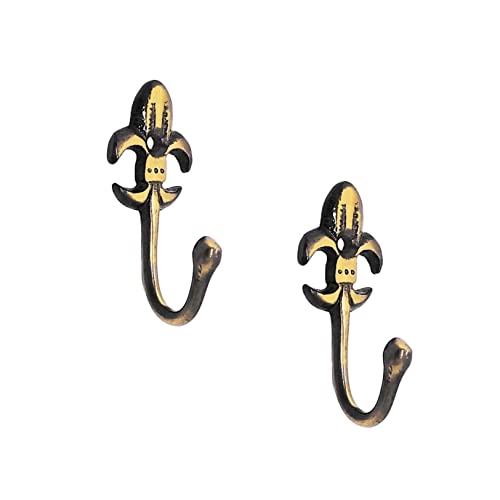 FAPBADRI Multipurpose Hooks, Used to Hang Clothes, Bags, Coats, Curtain Hold Backs, Keys, Colour - Antique Gold, Material - Brass, Royal Design, Screws and Wallplugs Included, Pack of 2 Pieces - Image 1