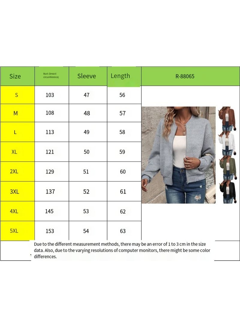 general Women's Cropped Knit Jacket with Zip Up Front and Long Sleeve Design Lightweight Baseball Coat with Loose Fit for Casual Layering - Image 2