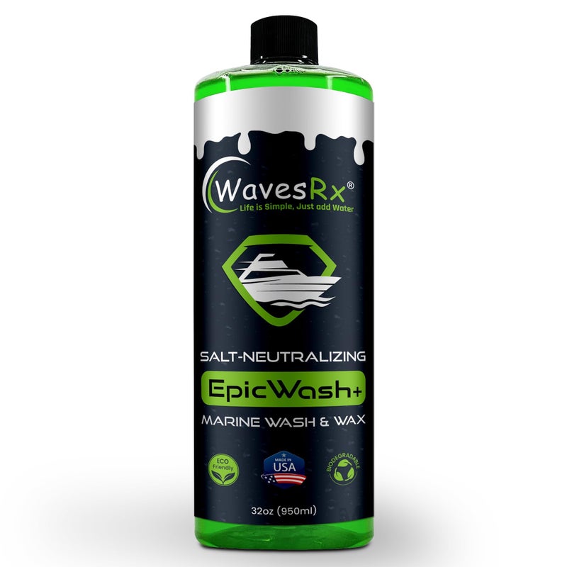 WavesRx Salt Neutralizing Boat Soap & Jet Ski Wash with SiO2 Surface Protection (EpicWash+) | Marine Grade Cleaner Removes Salt & Contaminants | Protective Ceramic Coating Prevents Buildup & UV Damage - Image 1