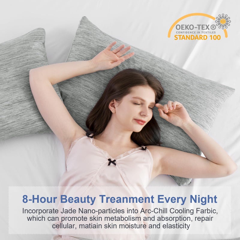 اليجير حالات وسادة التبريد الأنيقة للنوم الساخن الياباني Q-Max 0.45 وسادة التبريد كلا الجانبين [التبريد/القطن] وسادة ناعمة للتنفس للشعر ومجموعة الجلد من 2 راي (King (20 "" × 36 "") - Image 5