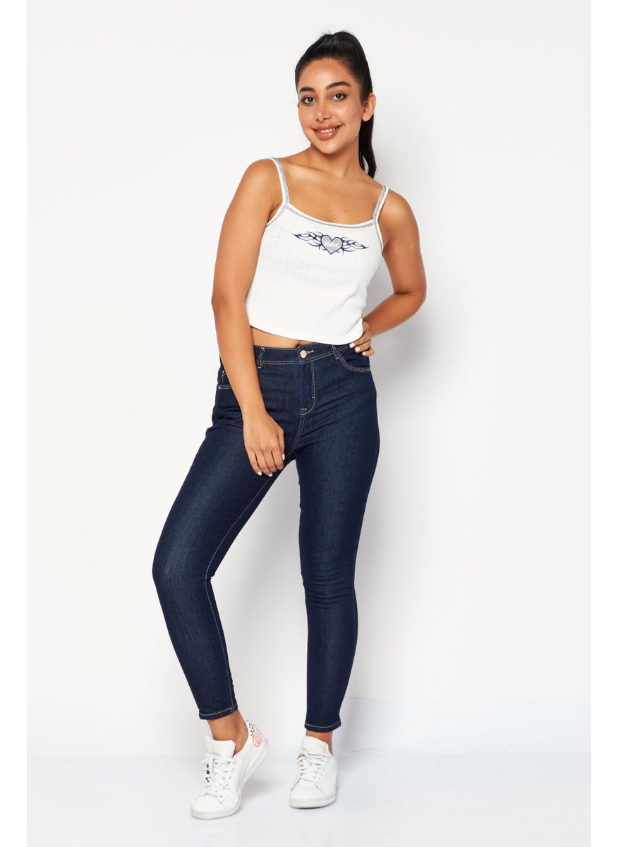 X-Girl Women Round Neck Sleeveless Embroidered Tank Top, White  - Image 2