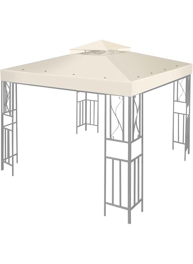 Flexzilla 10'X10' Gazebo Replacement Canopy Top Cover Ivory Dual Tier With Plain Edge Polyester Uv30 Water Resistant For Outdoor Garden Patio Pavilion Sun Shade - Image 1