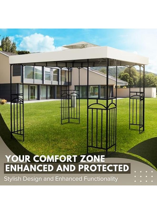 Flexzilla 10'X10' Gazebo Replacement Canopy Top Cover Ivory Dual Tier With Plain Edge Polyester Uv30 Water Resistant For Outdoor Garden Patio Pavilion Sun Shade - Image 2
