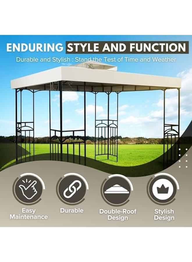 Flexzilla 10'X10' Gazebo Replacement Canopy Top Cover Ivory Dual Tier With Plain Edge Polyester Uv30 Water Resistant For Outdoor Garden Patio Pavilion Sun Shade - Image 4