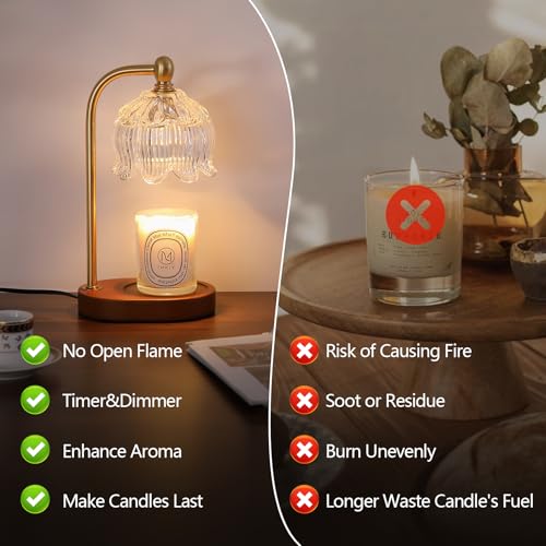 MEIXISUE Candle Warmer Lamp with Timer Dimmable,Antique Brass Candle Lamp,Wax Melt Warmer Light for Jar Candles,Mother's Day/Birthday/Christmas Gifts for Mom/Wife,Home Decor Lamp,with 2 Bulbs - Image 2