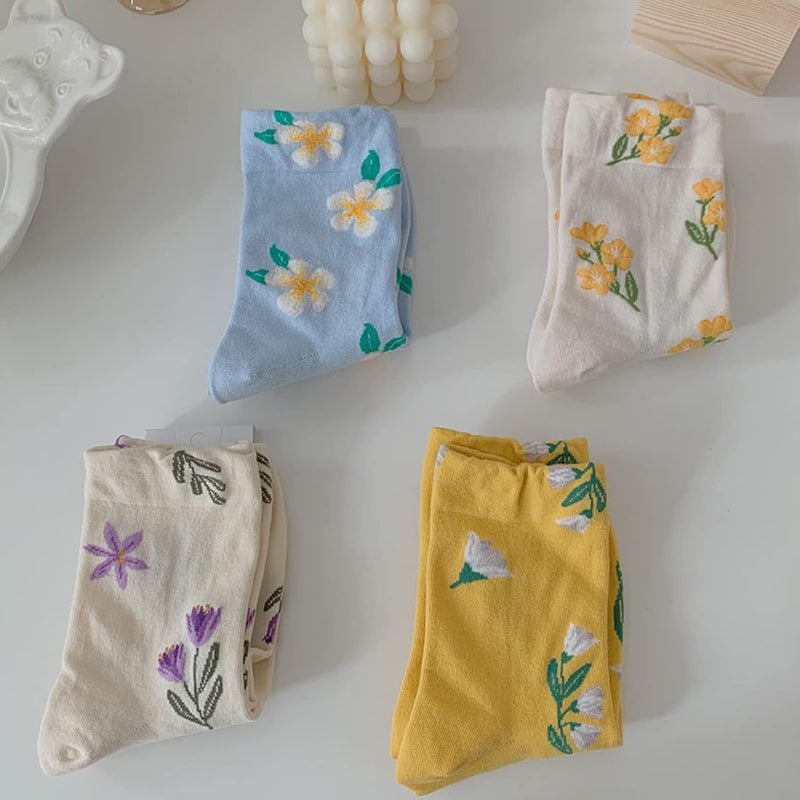 Soft Warm Crew Socks Colorful Small Floral Print Thermal Socks Student Casual Middle Tube Socks Dress Socks - Image 4