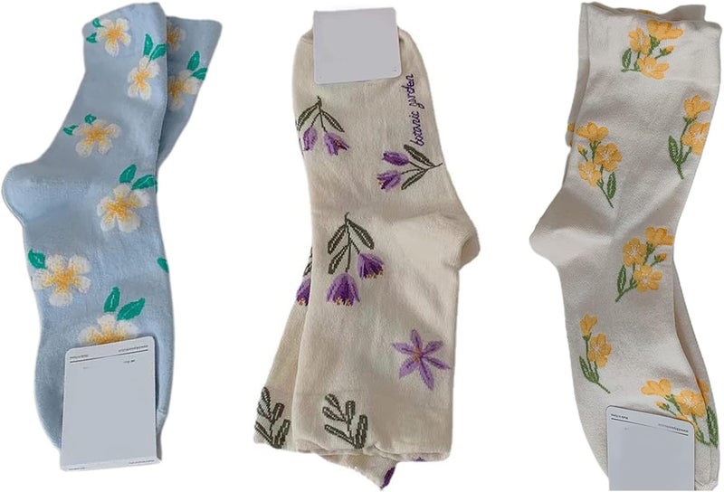Soft Warm Crew Socks Colorful Small Floral Print Thermal Socks Student Casual Middle Tube Socks Dress Socks - Image 5
