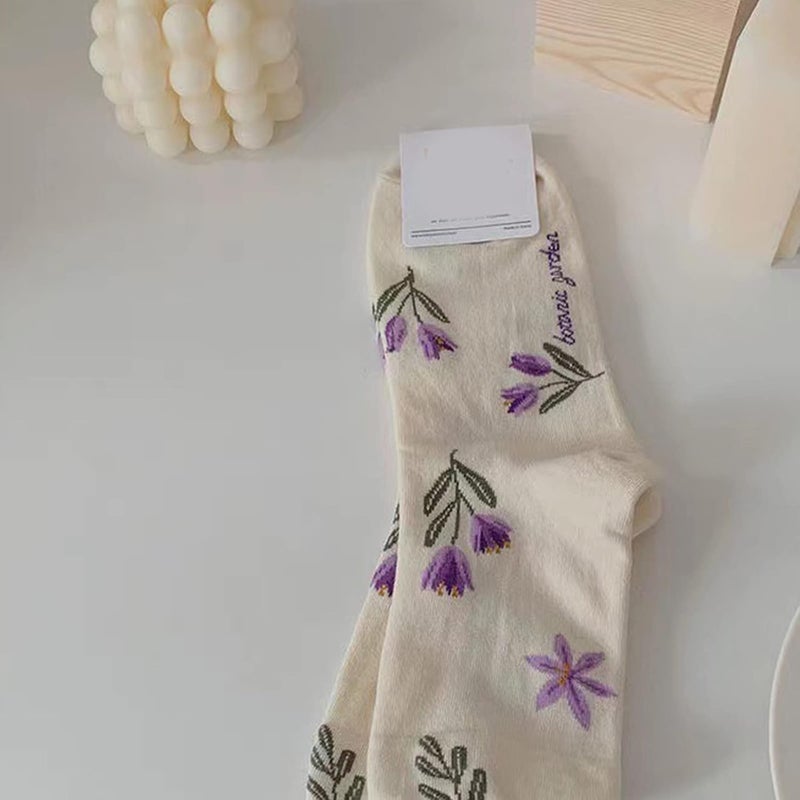 Soft Warm Crew Socks Colorful Small Floral Print Thermal Socks Student Casual Middle Tube Socks Dress Socks - Image 3