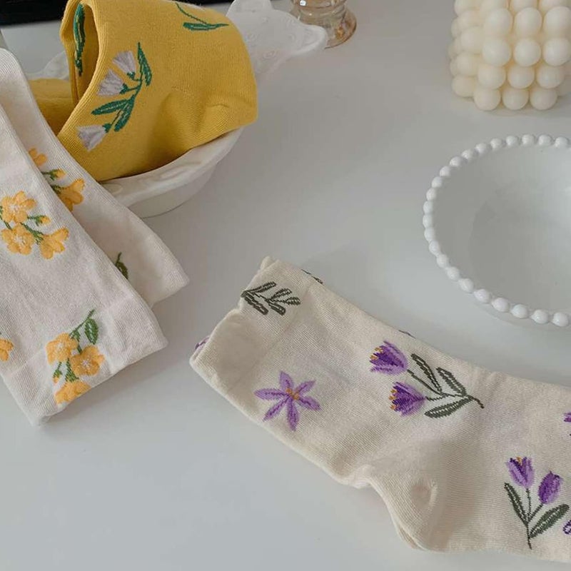 Soft Warm Crew Socks Colorful Small Floral Print Thermal Socks Student Casual Middle Tube Socks Dress Socks - Image 1