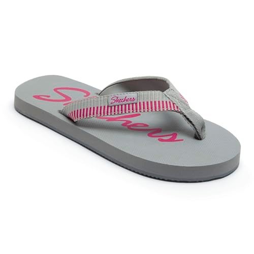 Skechers Womens COURTWALD INDIA Grey Hot Pink Casual Flip Flops - Image 1