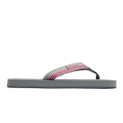 Skechers Womens COURTWALD INDIA Grey Hot Pink Casual Flip Flops - Image 5