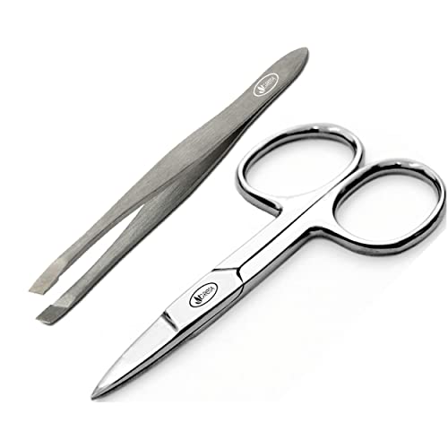 Greta Slant Tip Tweezer & Scissor, Precision for Moustache Beard Eyebrow Nose Hair Trimming & Scissor for Upper Lip Eyebrows - Image 1
