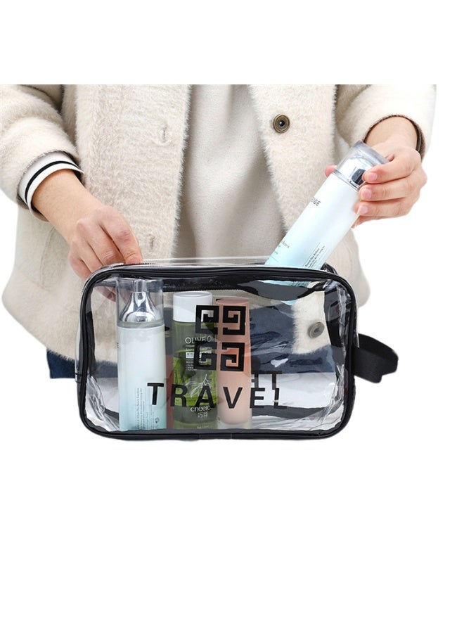 TRAVEL Toiletry Bag for Women Clear Travel Bags for Toiletries Portable PVC Large Clear Makeup Cosmetic Toiletry Organizer Bag Waterproof Transparent Small Clear Handbag for Women - Black  - Image 4