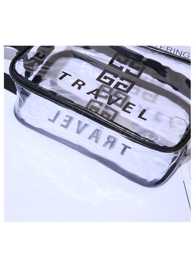 TRAVEL Toiletry Bag for Women Clear Travel Bags for Toiletries Portable PVC Large Clear Makeup Cosmetic Toiletry Organizer Bag Waterproof Transparent Small Clear Handbag for Women - Black  - Image 3