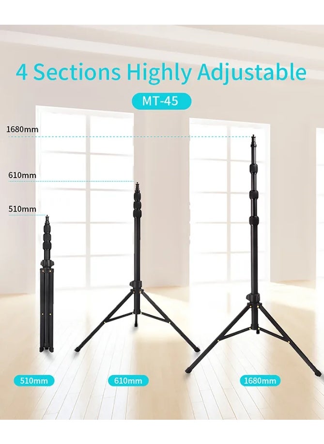 Foldable Selfie Stick and Tripod MT-45  Height up to 168cm , Lightweight and Durable with Light Body , 2 in 1 Stable Design for Photography, Videography and Recording , Magnetic with 1/4" Standard Screw , Universal with Cameras, Webcams and Lighting , Ideal for Vlogging, Traveling, Live Streaming and Outdoor Shooting , Fits up to 3kg for Four Temperature Ranges Adjustable for All Types of Shooting