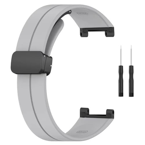 T TECLUSIVE Soft Silicone Strap Band with Magnetic Lock Compatible for Amazfit T-Rex/Amazfit T-Rex Pro | Adjustable Silicone Rubber Band with Installation Tools for T Rex Pro (Grey) - Image 1