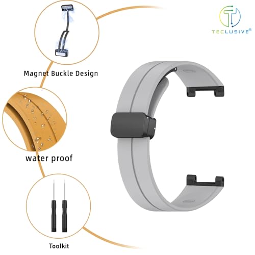 T TECLUSIVE Soft Silicone Strap Band with Magnetic Lock Compatible for Amazfit T-Rex/Amazfit T-Rex Pro | Adjustable Silicone Rubber Band with Installation Tools for T Rex Pro (Grey) - Image 4