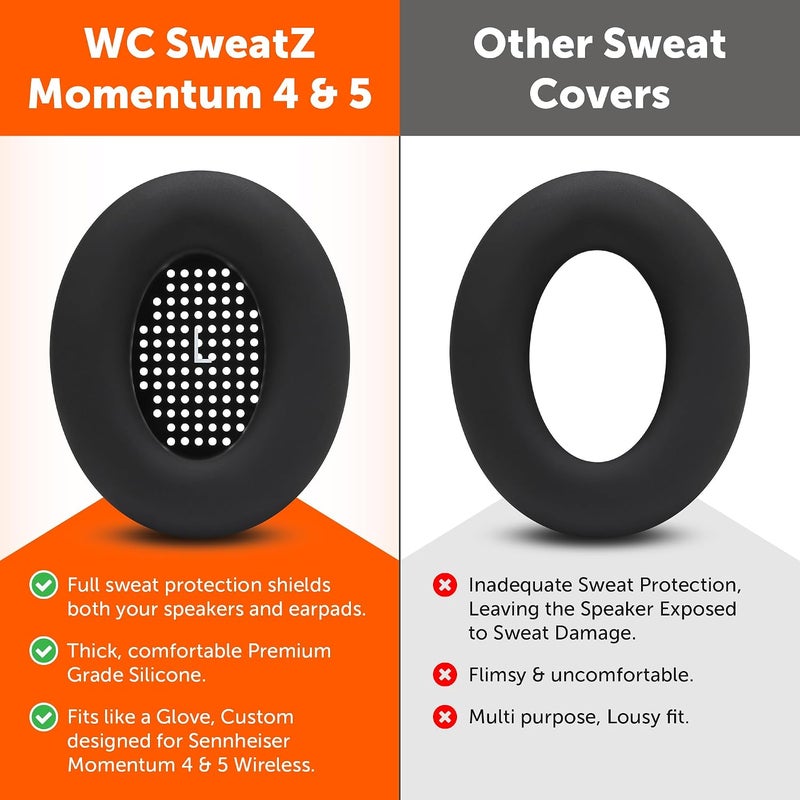 WC SweatZ Momentum 4 - Patented Earpad Covers for Sennheiser Momentum 4 Wireless Over Ear Headphones by Wicked Cushions | Sweatproof & Easily Washable | Black - Image 3