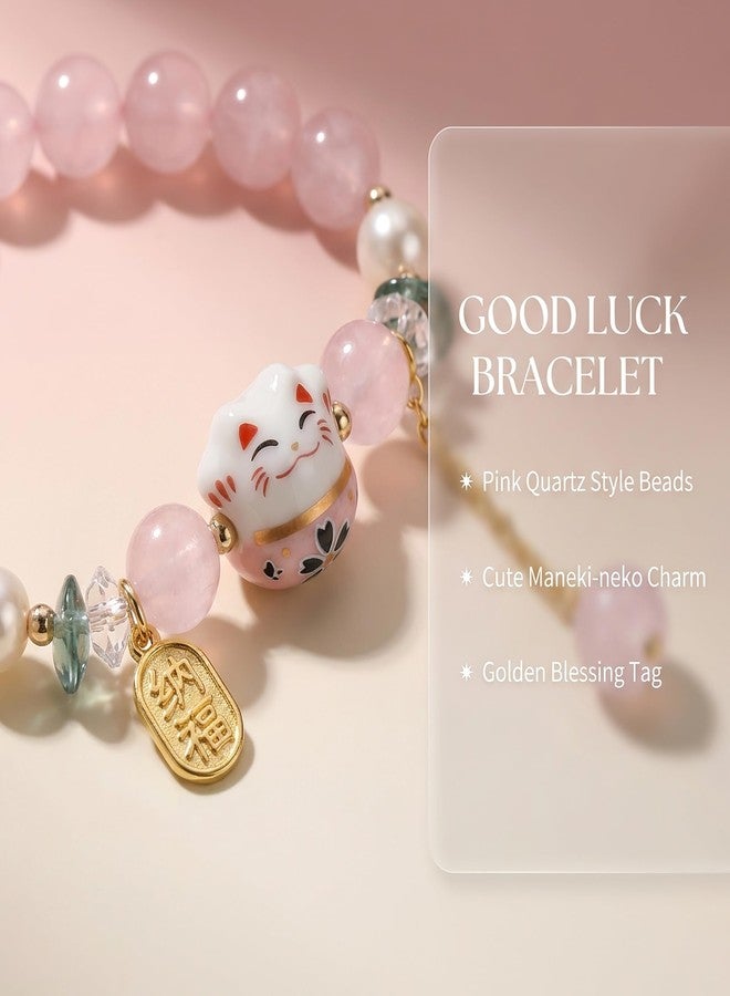 Bmpzery 2 Pcs Feng Shui Bracelet,Good Luck Bracelet Jewelry Decoration with Beads and Cat Pendant,Protection Bracelets for Women,Gifts for Women Birthday and Festival Jewelry Bracelets Decorations(Pink) - Image 4