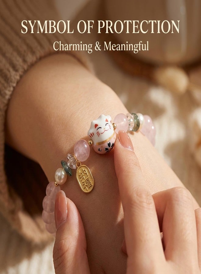 Bmpzery 2 Pcs Feng Shui Bracelet,Good Luck Bracelet Jewelry Decoration with Beads and Cat Pendant,Protection Bracelets for Women,Gifts for Women Birthday and Festival Jewelry Bracelets Decorations(Pink) - Image 3