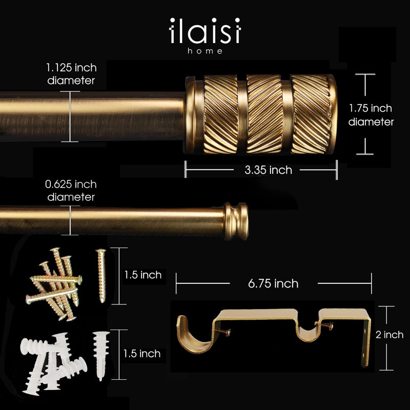 ILAISIHOME 1-1/8 Inch Diameter Antique Gold Curtain Rods with Knurl Design Finial, 72-144 inch Telescoping Double Curtain Rods for window width 68-140 inch, 1 pack - Image 4