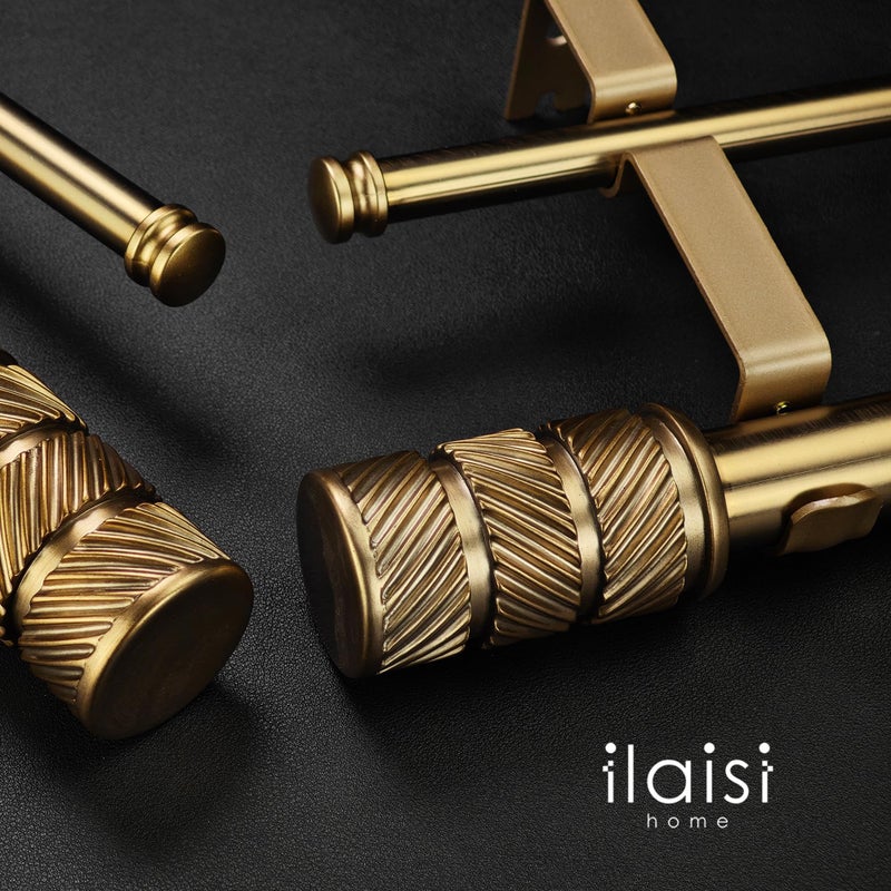 ILAISIHOME 1-1/8 Inch Diameter Antique Gold Curtain Rods with Knurl Design Finial, 72-144 inch Telescoping Double Curtain Rods for window width 68-140 inch, 1 pack - Image 2