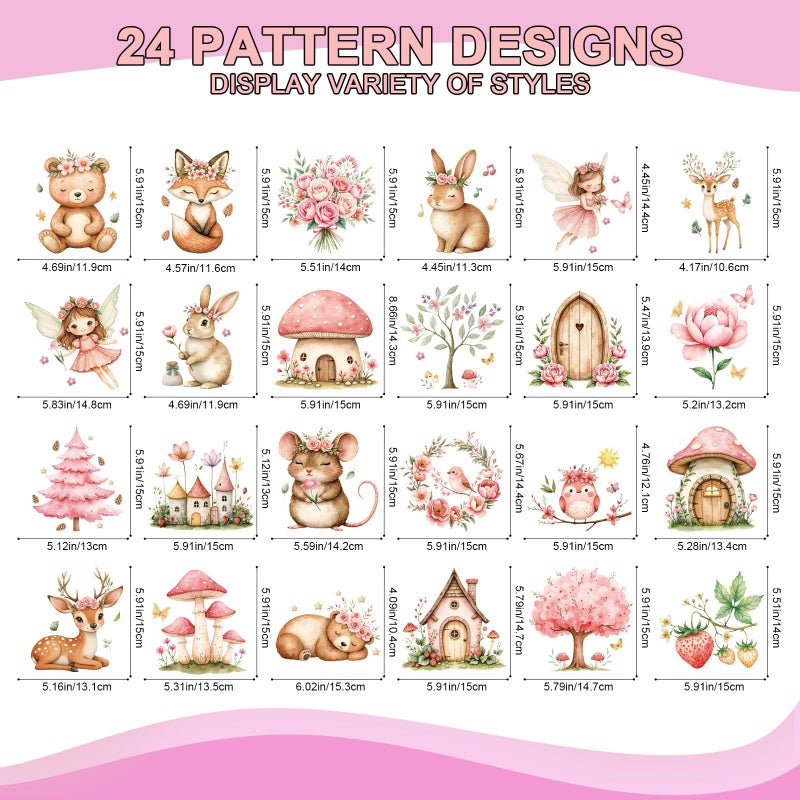 Wxiben Dtf Transfers Ready to Press - 24 Pcs Spring Baby Iron on Transfers for T-Shirts Floral Animals Fairy Heat Transfer Vinyl Decal Sticker Iron on Patches for Clothes Baby Shower Bodysuit Bag DIY - Image 2