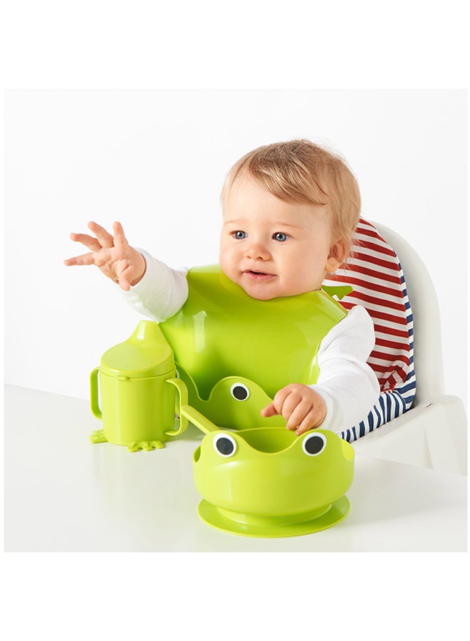MATA 4 Piece Frog Motif Baby Disposable Food Storage Set, Harmless Plastic Materia-Green - Image 2