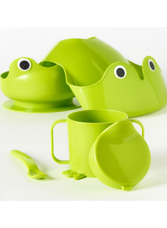 MATA 4 Piece Frog Motif Baby Disposable Food Storage Set, Harmless Plastic Materia-Green - Image 4