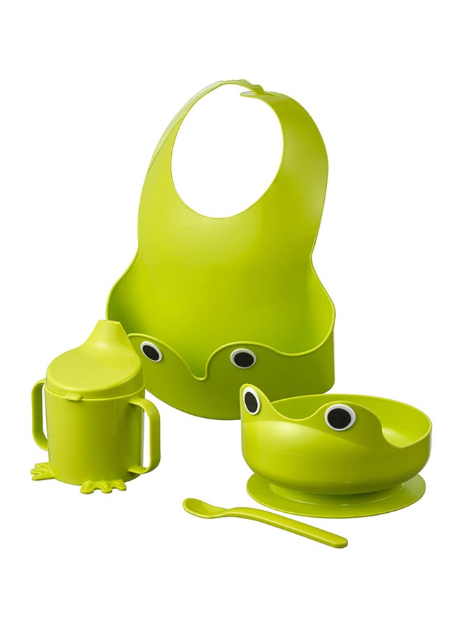 MATA 4 Piece Frog Motif Baby Disposable Food Storage Set, Harmless Plastic Materia-Green - Image 1