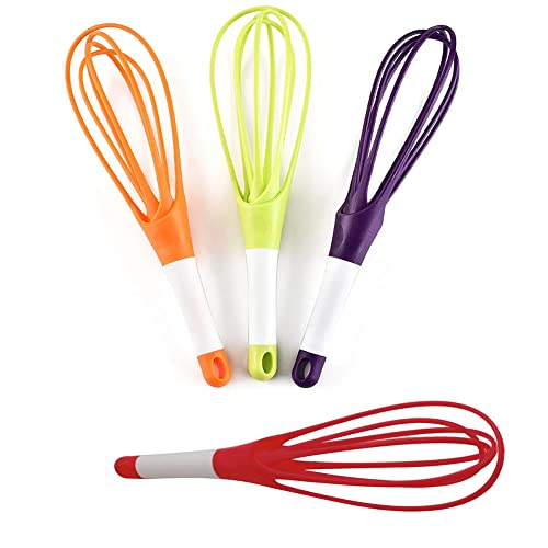 SEIWEI Kitchen Twist Whisk, 29CM Plastic Flat Balloon Whisk Thick Wire Egg Frother Beater Non Stick Cookware For Cooking Blending Whisking Stirring, Purple+Red - Image 3