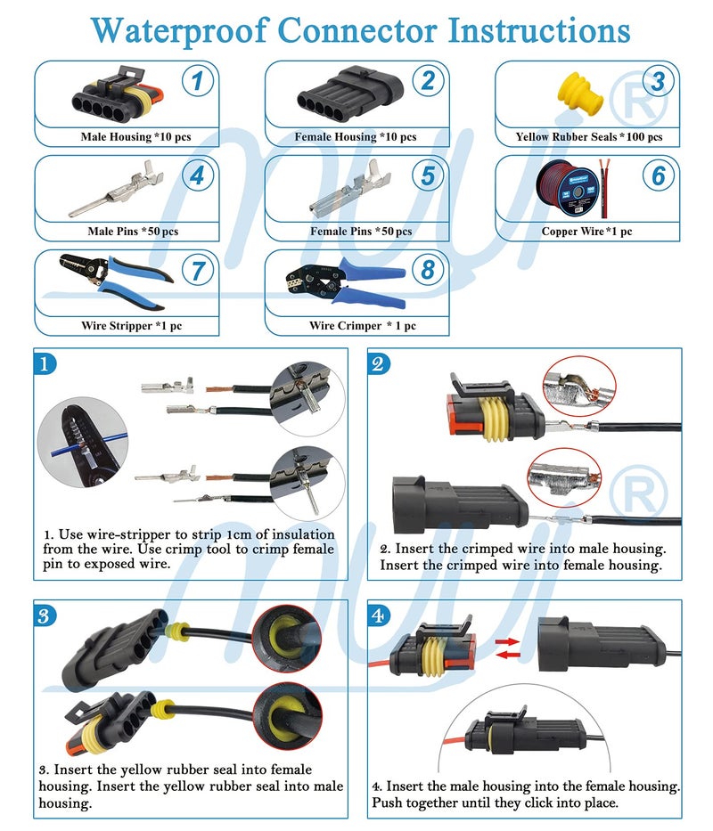 MUYI 10 Kit 5 Pin Way Waterproof Electrical Connector 1.5mm Series Terminals Water Resistend - Image 5