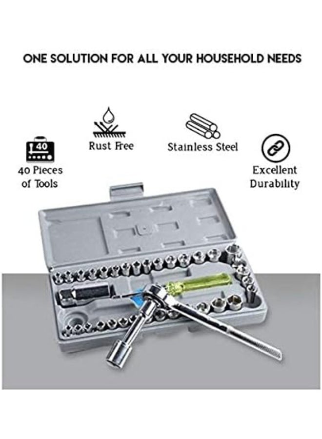 Fixer 40-Piece Multi-Function Hand Tool Set with Screwdriver, Sockets & Ratchet - Image 2
