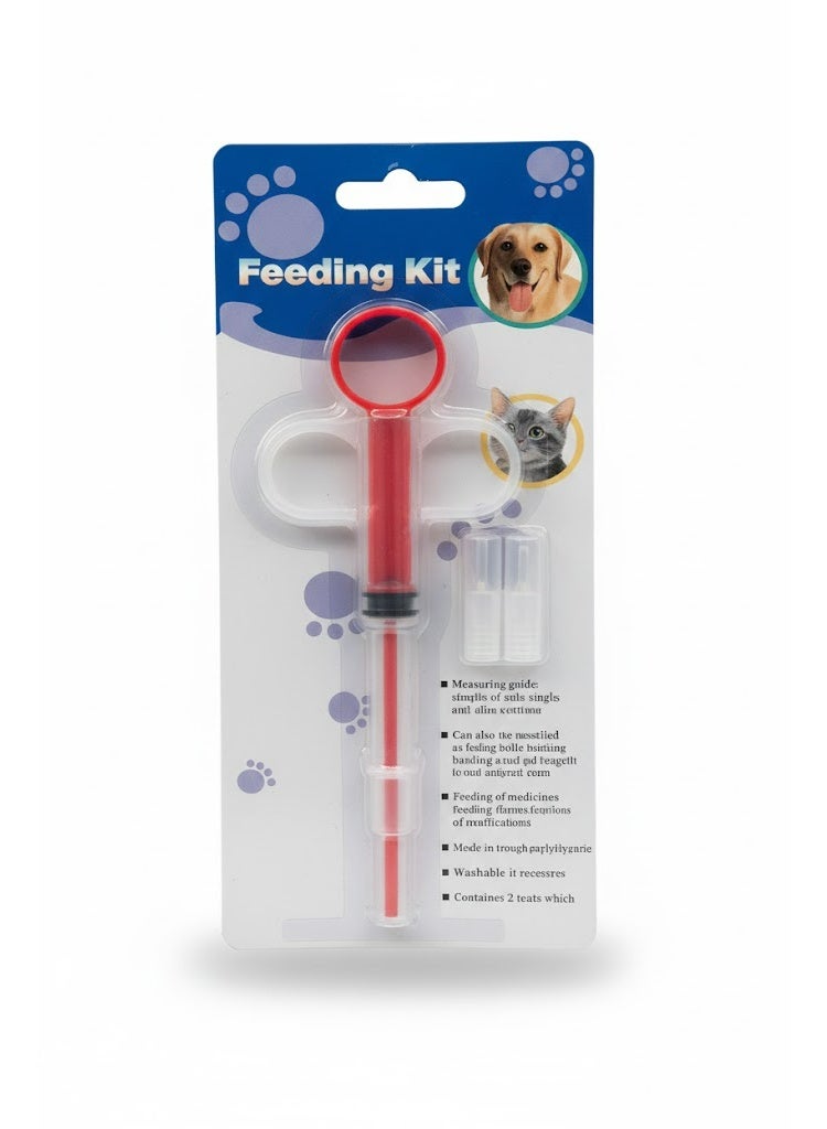 مجموعة تغذية الحيوانات الأليفة، محقنة، للكلاب والقطط، تتضمن حلمتين، قابلة للغسل، أداة تغذية الأدوية - Image 1