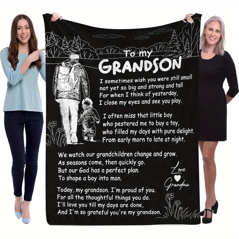 Personalized Flannel Throw Blanket for Grandson Lodge Style All Season Knitted Polyester Fleece Digital Print Sentimental Message 29 53x39 37 Inch Gift for Special Occasions - Image 5