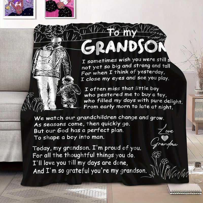 Personalized Flannel Throw Blanket for Grandson Lodge Style All Season Knitted Polyester Fleece Digital Print Sentimental Message 29 53x39 37 Inch Gift for Special Occasions - Image 2