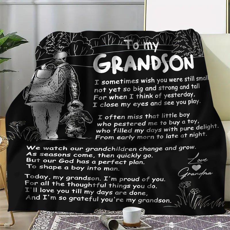 Personalized Flannel Throw Blanket for Grandson Lodge Style All Season Knitted Polyester Fleece Digital Print Sentimental Message 29 53x39 37 Inch Gift for Special Occasions - Image 1