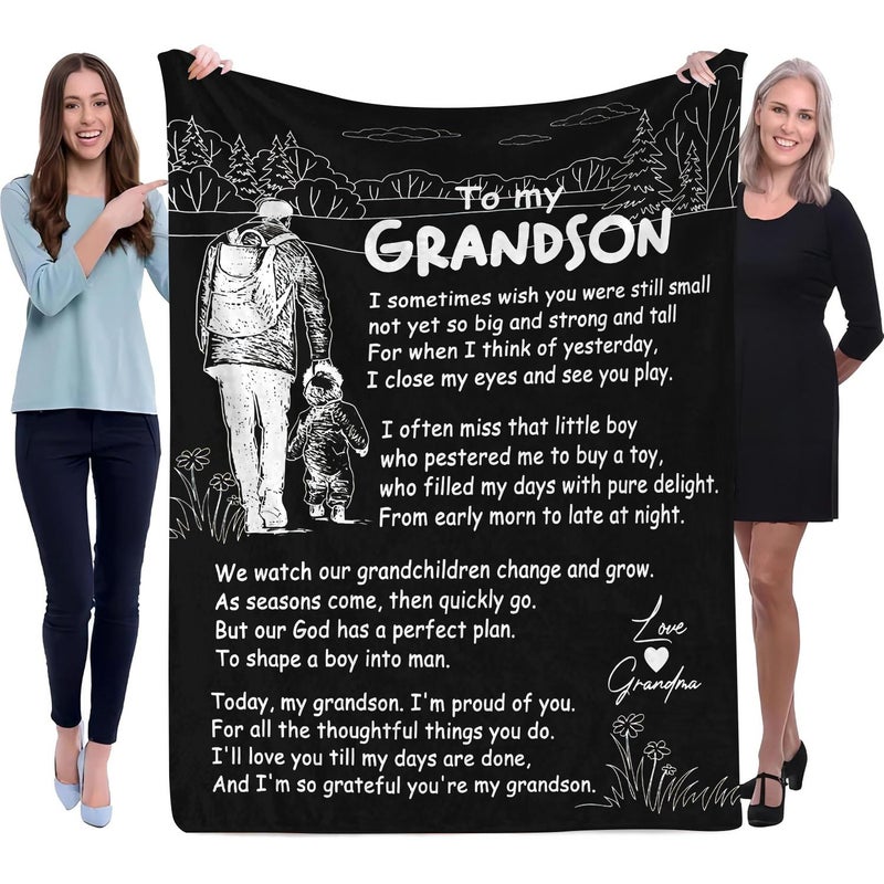 Personalized Flannel Throw Blanket for Grandson Lodge Style All Season Knitted Polyester Fleece Digital Print Sentimental Message 29 53x39 37 Inch Gift for Special Occasions - Image 3