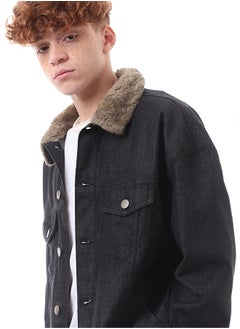 Fur Neck Long Sleeves Black Denim Jacket - pzsku/ZBC7D13B8B58540DF55E3Z/45/_/1727254003/5f243d82-ef8e-4d63-9b93-cfa2f5dd2cfb