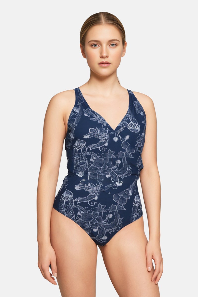 Caribbean Sand مايوه نسائي بلس سايز مزود ببطانة بنمط زهور، متعدد الألوان - Image 1