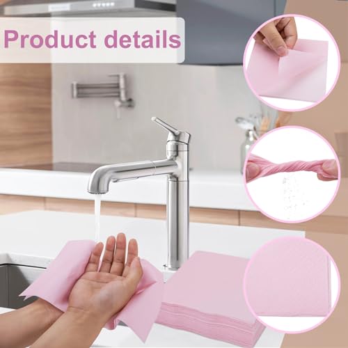 FLOWERCAT 100-Count 2-Ply Pink Cocktail Napkins - Beverage Napkins Disposable Premium Quality - 5" x 5" Pink Paper Napkins for Birthday Party & Mother's Day,Bar,Weddings - Image 3