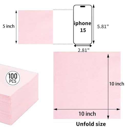 FLOWERCAT 100-Count 2-Ply Pink Cocktail Napkins - Beverage Napkins Disposable Premium Quality - 5" x 5" Pink Paper Napkins for Birthday Party & Mother's Day,Bar,Weddings - Image 2