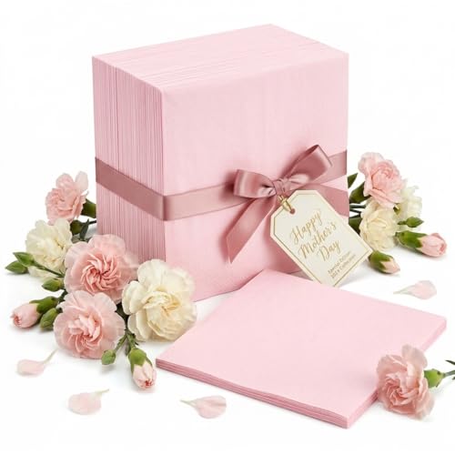 FLOWERCAT 100-Count 2-Ply Pink Cocktail Napkins - Beverage Napkins Disposable Premium Quality - 5" x 5" Pink Paper Napkins for Birthday Party & Mother's Day,Bar,Weddings - Image 1