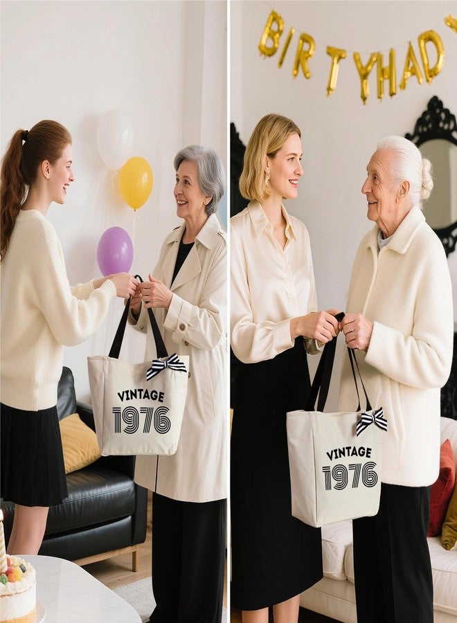 Vavabox Birthday Gifts for Women, Unique 16 18 30 40 50 60th Years Tote Bag, Vintage Handbag Gifts for Her Daughter Mom (1976, Beige) - Image 2